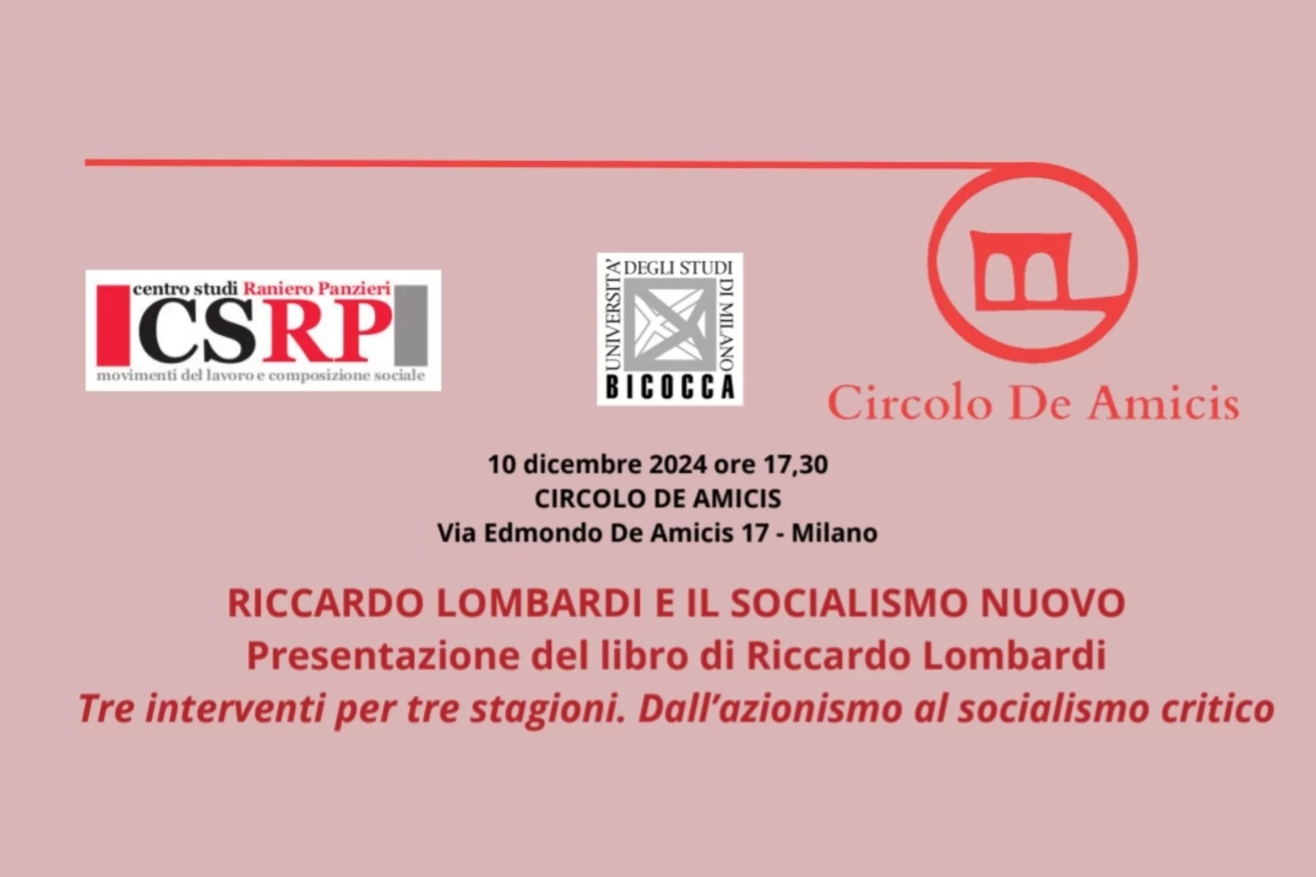 Il 10 dicembre 2024 al Circolo De Amicis a Milano verrà presentato “Riccardo Lombardi e il socialismo nuovo”.